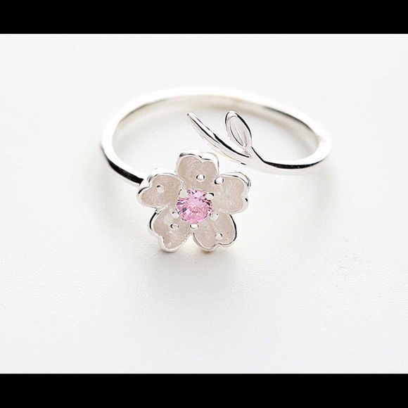 Sterling Silver Cherry Blossom Adjustable Ring 925 - Picture 2 of 4